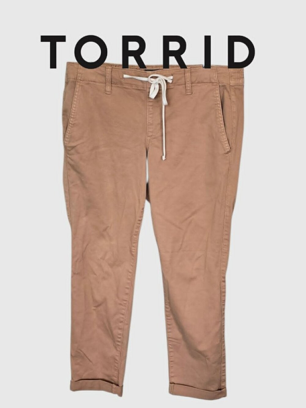 Torrid Beige Trousers Drawstring  Casual Rolled Cuff Pants Womens  34x27